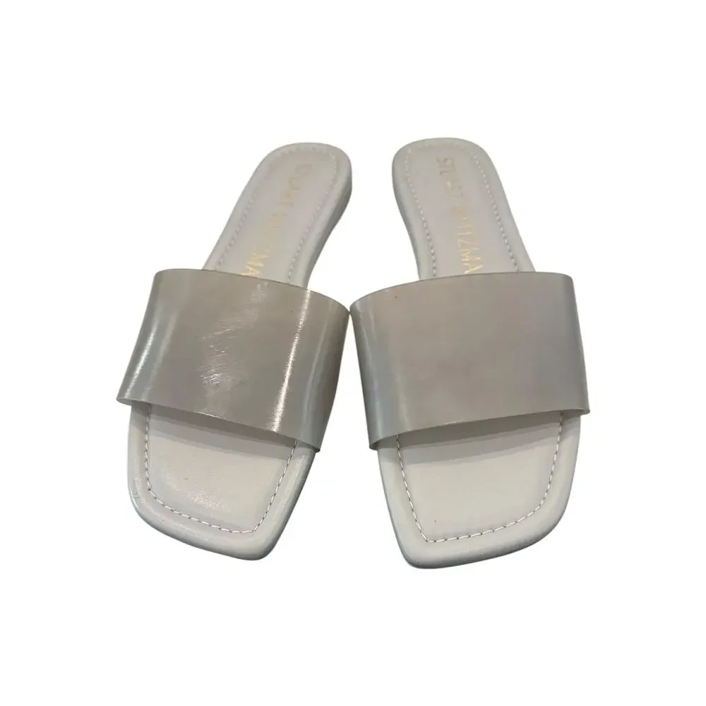 Stuart Weitzman Gray Square Toe Leather Slide Sandals Women’s 6.5B EU 37